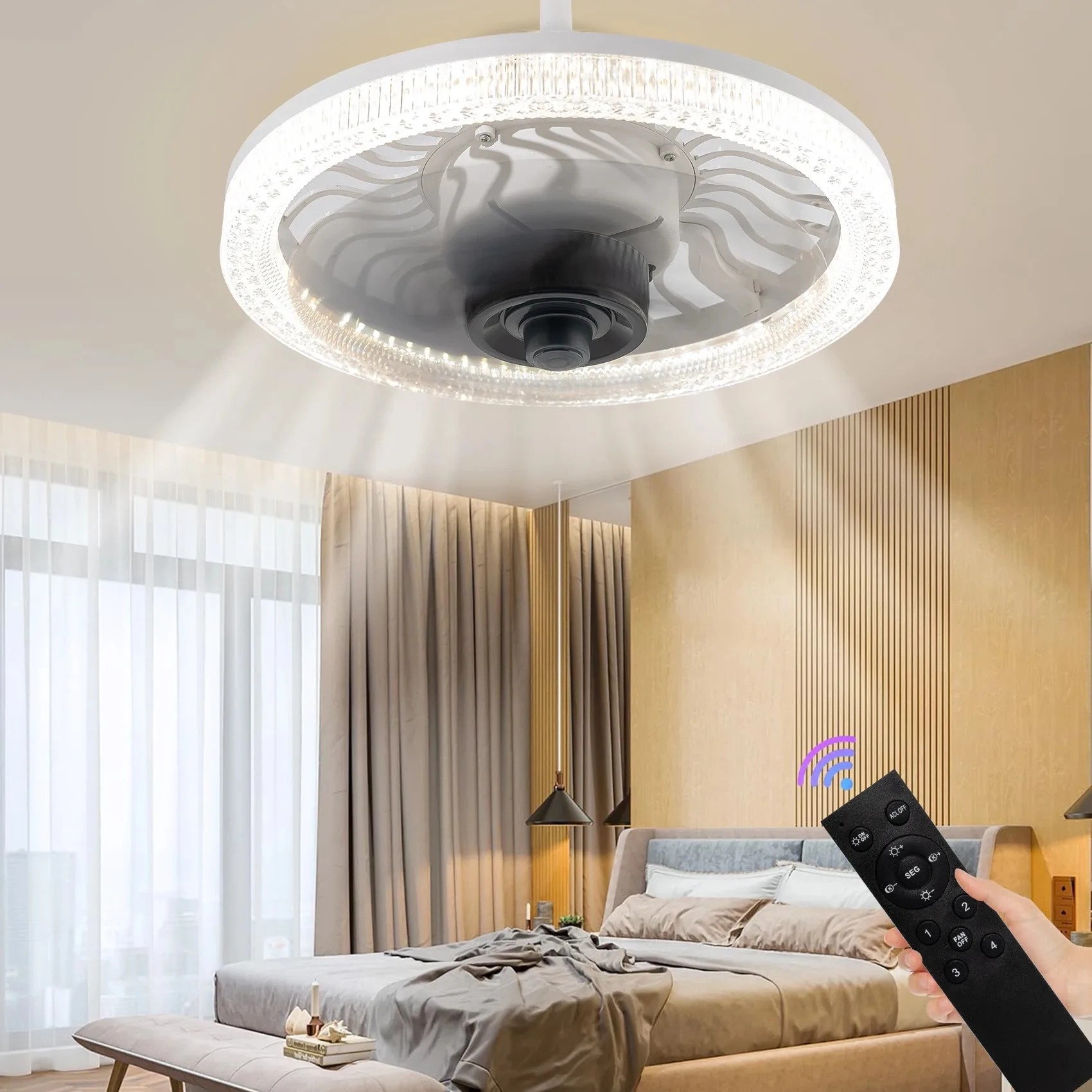 Commercial Kitchen Lighting - Inteligentny wentylator sufitowy LED z pilotem,