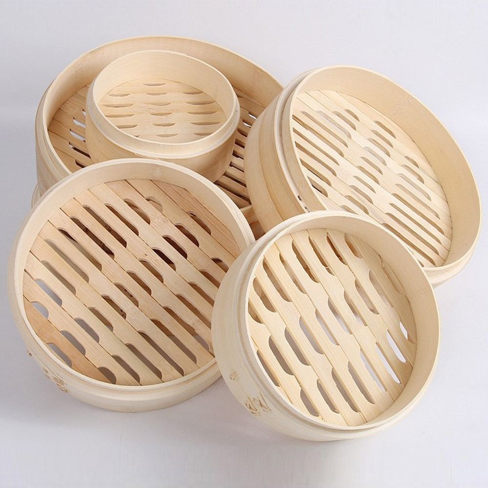 Commercial Kitchen Steamer - Chiński parowar bambusowy z pokrywką, koszyk