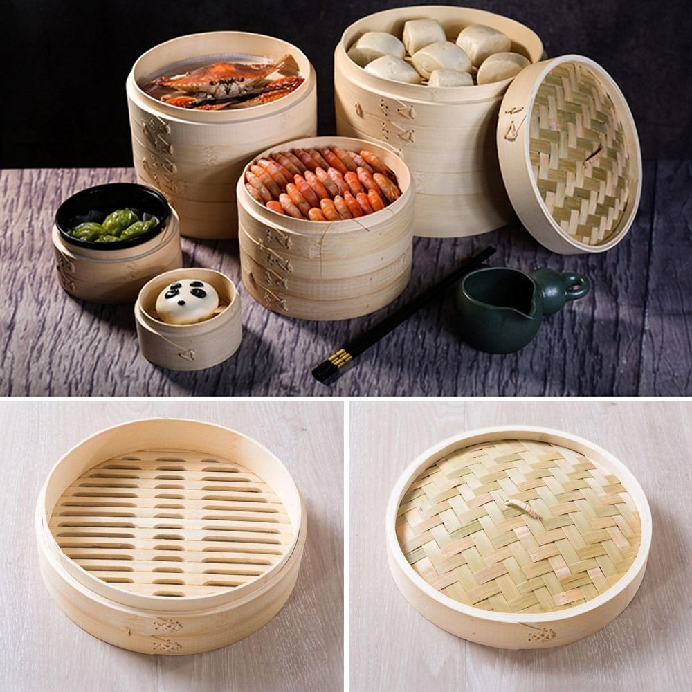 Commercial Kitchen Steamer - Chiński parowar bambusowy z pokrywką do